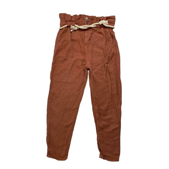 VERONICA BEARD Karter Pleated Crop Pants Linen Blend Mocha Orange Brown Size 8